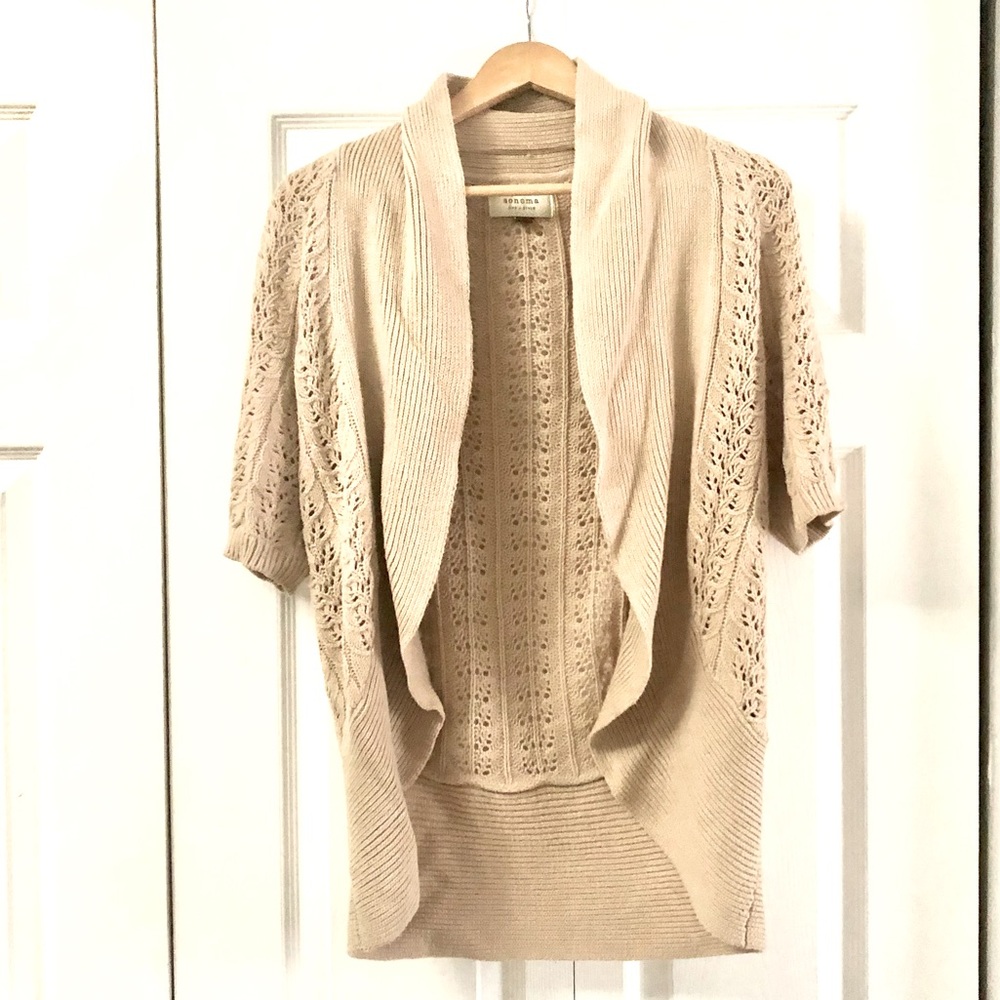 Sonoma Beige Short Sleeve Cardigan Shrug | Size: Small